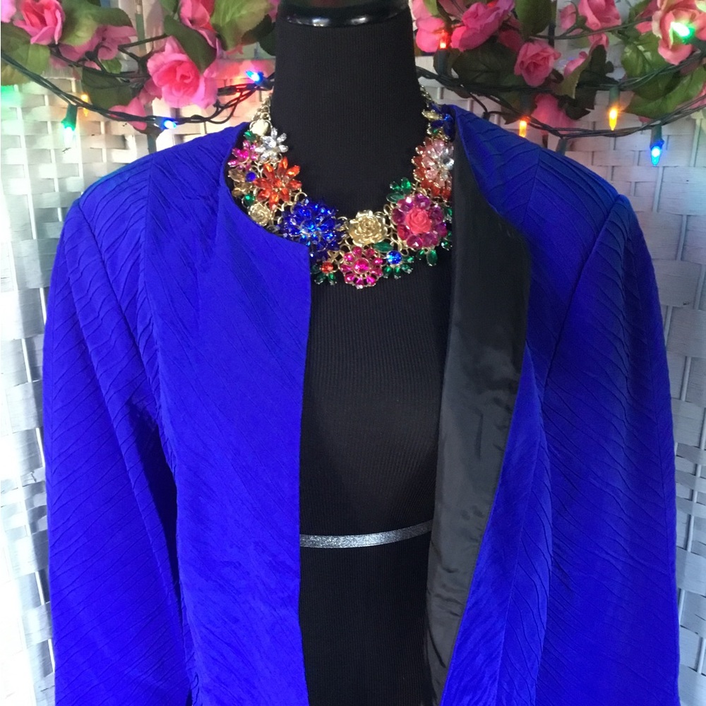 Vtg Sully Bonnelly Blue & Black Silk Dress Jacket Vintage Blazer 18 W 18W New - Picture 5 of 14